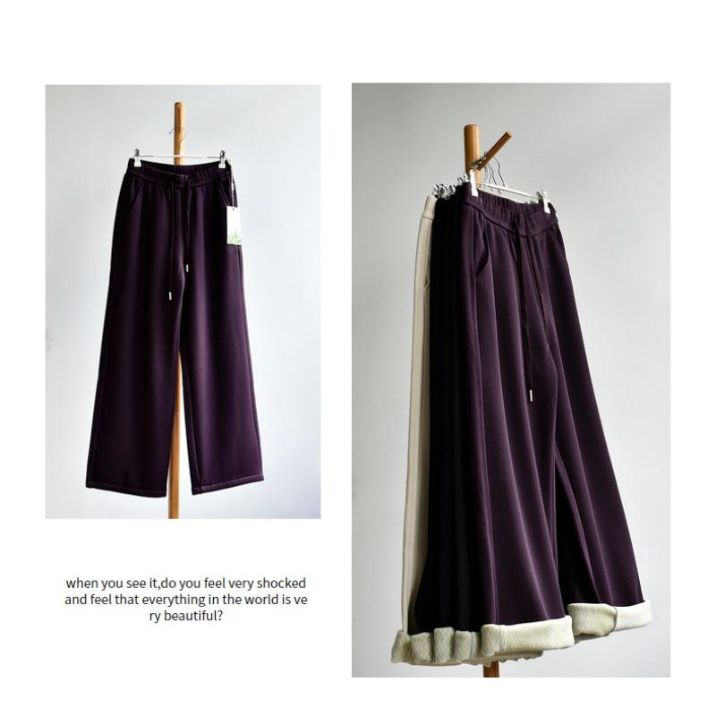 

[Extra thick Modal] New Modal velvet jacquard Yunrou large size straight wide leg drape casual pants l ( 50-57.5kg ) фіолетовий