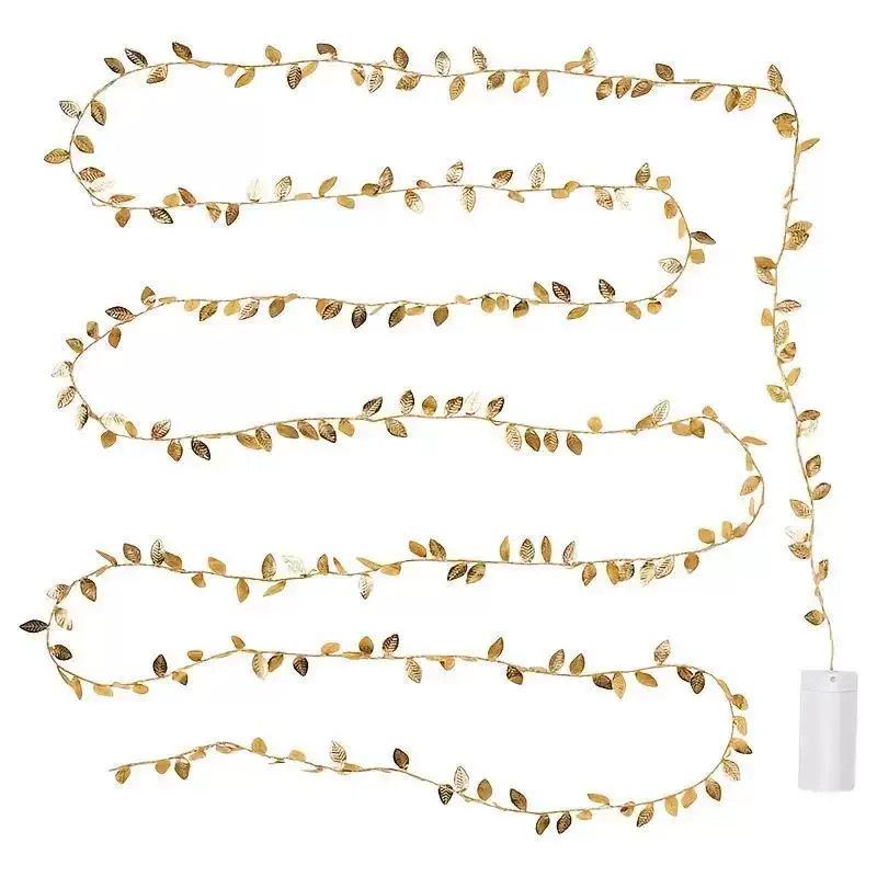 Cross-Border LED Golden Leaf String Lights - Christmas Green Vine with Luminous Leaves