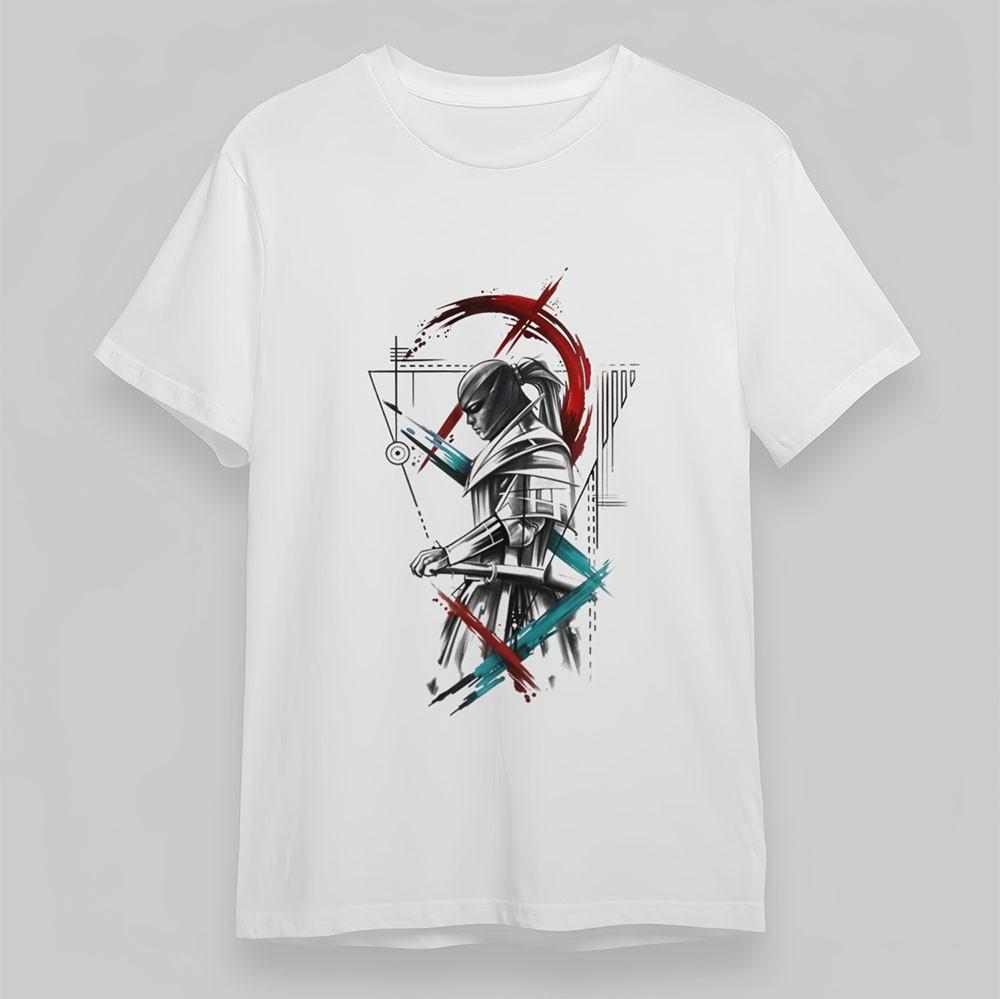 

Women s Soft Oversize T-Shirt Warrior Brushstroke Art Tee Short Cotton White Tee 4XL