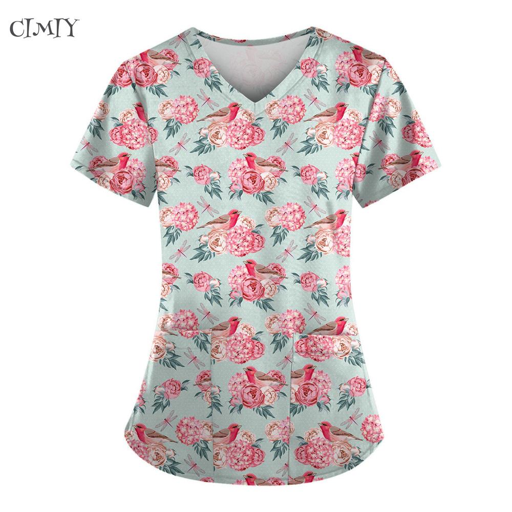 Women's Nurse Short Sleeve Surgical Uniforms Woman Soft Scrub Top Tee with Pockets Breathable & Easy Care Fabric Nurse Tops