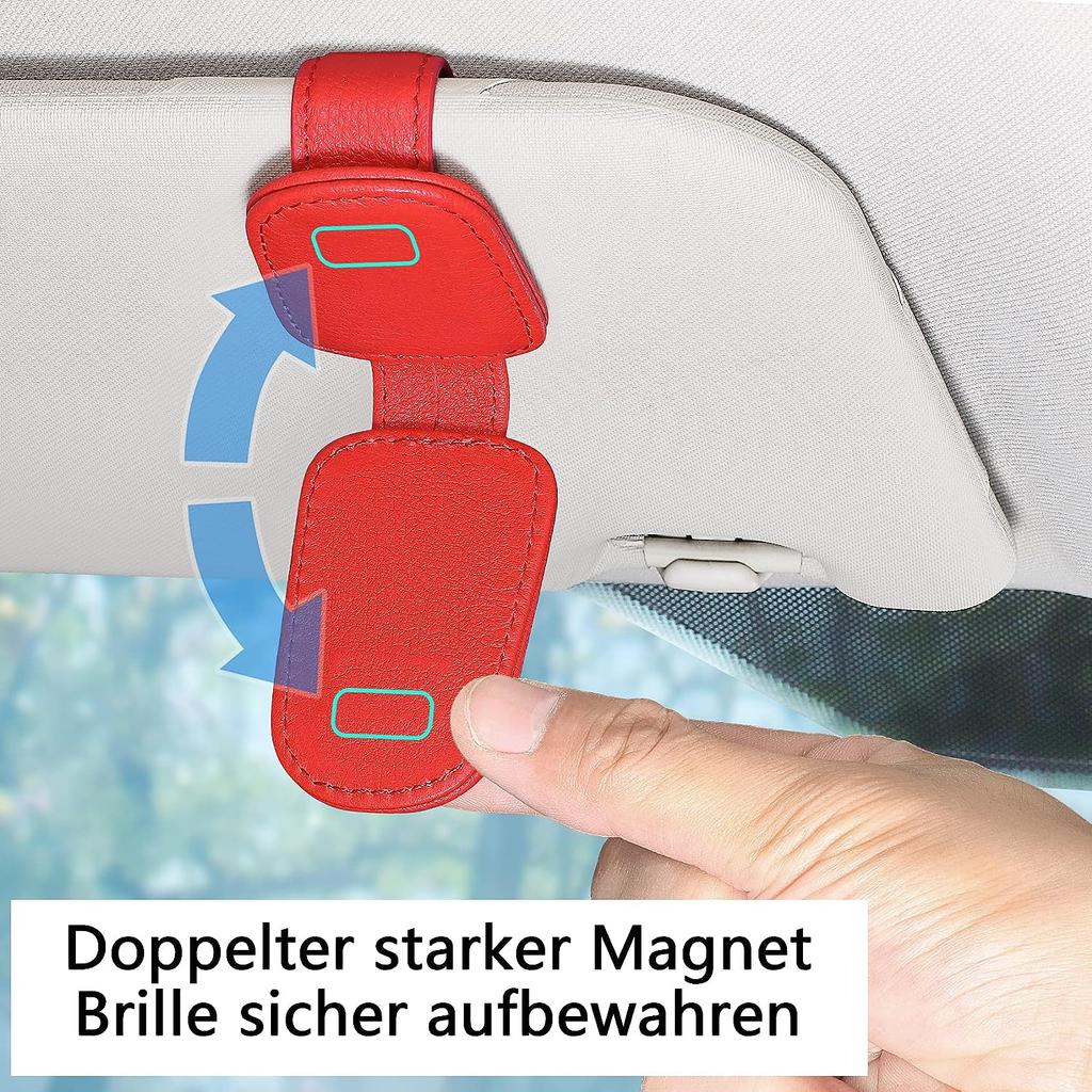 2 Pack Glasses Holder for Car Sun Visor, Genuine Leather Car Visor Accessories, Sunglasses Holder, Magnetic Sunglasses Holder, Ticket Clip