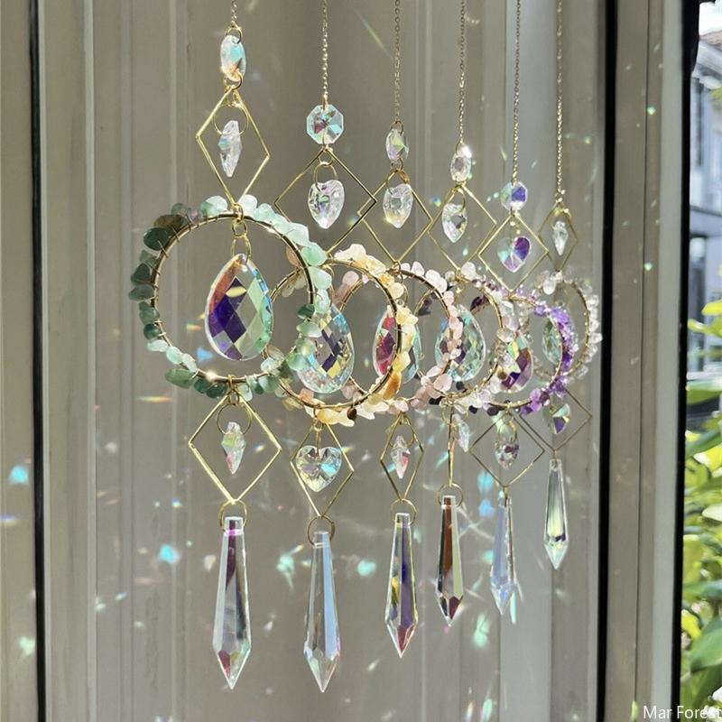 Hanging Crystal Wind Chimes Sun Catcher Fairy Butterflies Stained Glass Sun Catcher Window Drop Bell for Room Garden Decor