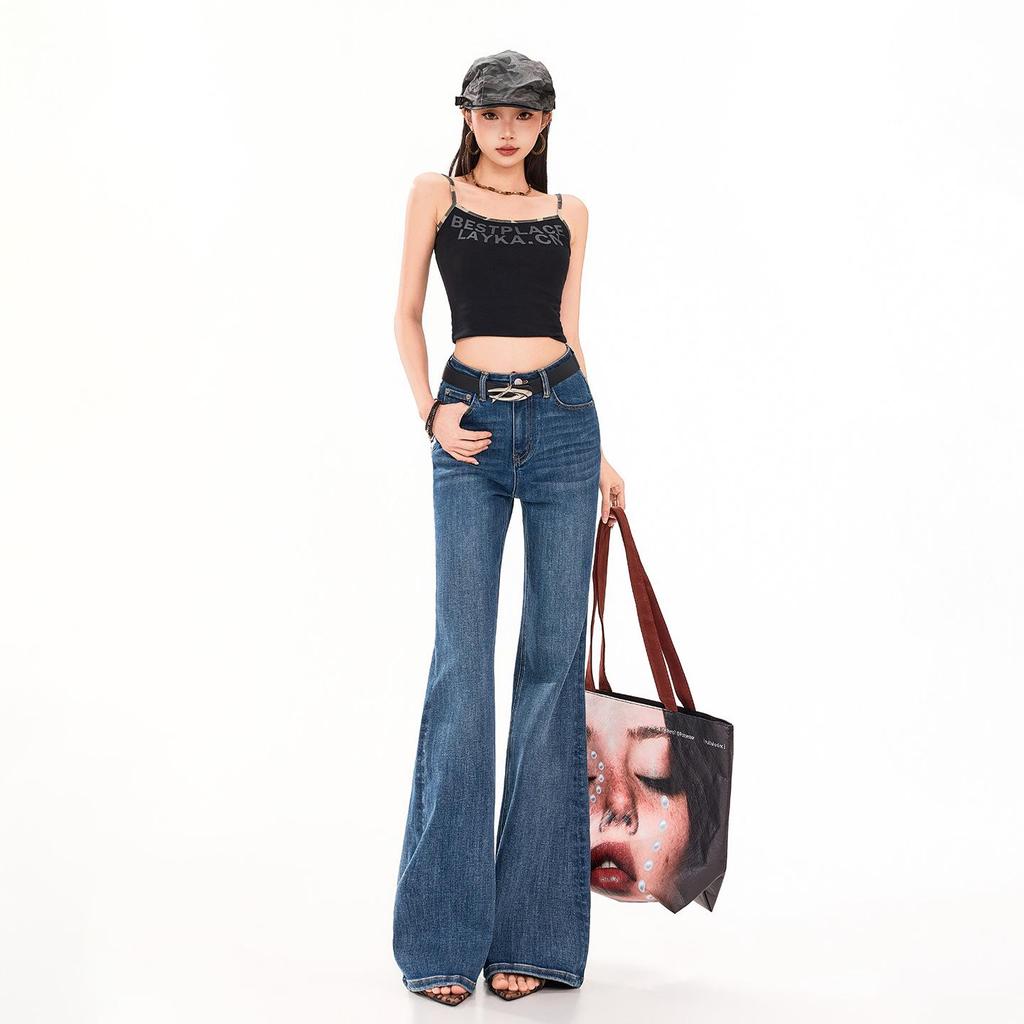 Jeans Elásticos de Tiro Alto Micro-Campana Estilo Retro Americano para Mujer Primavera 2026