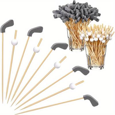 200-Piece Golf Cocktail Pick Decoration 4.7-Inch Club Toothpick Fruit Golf Drink Blender Appetizer Food Bamboo Cocktail Decoration