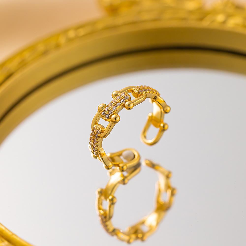 Exquisite super flash zircon ring for girls, light luxury, high-end sense opening adjustable ring, simple real gold electroplating
