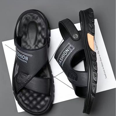 Men's Sandals 2024 New Summer Soft Leather Soft Sole Anti Slip Beach Shoes Casual Dual Use Outside Slippers Shoe Sandal Slipper
