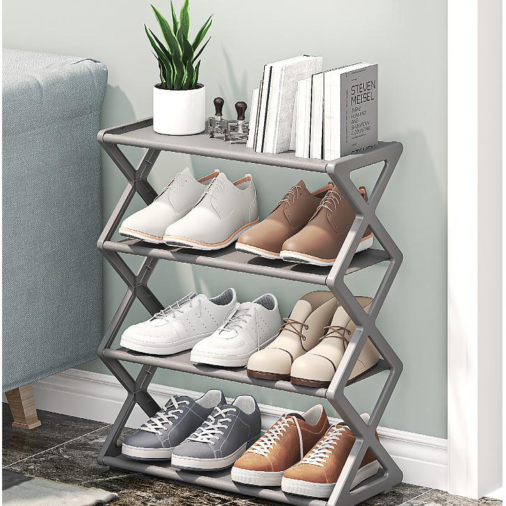 4 Tier Foldable Shoe Rack Space Saving Free Standing Shoe Storage Organizer for Closet Hallway