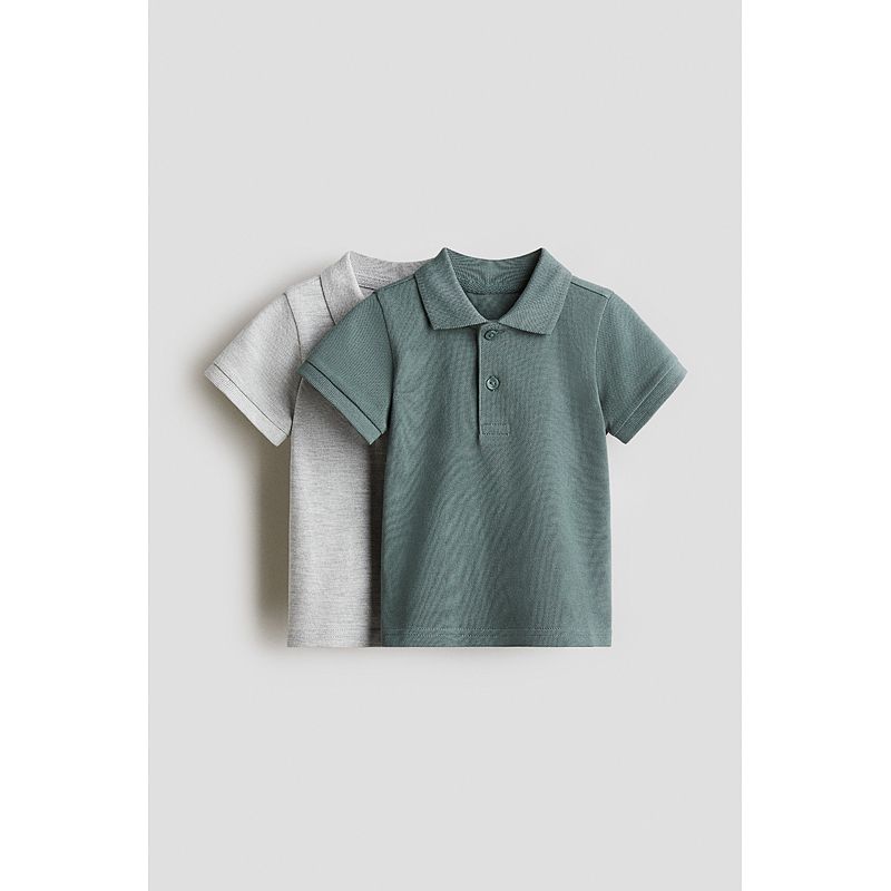 

HM 2025 Summer New Children s Clothing Baby Boy 2 Pack Cotton Polo Shirt 1291440 Dark Green/Mixed light gray 110/56