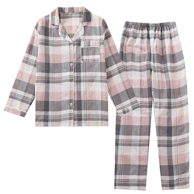 Spring and Autumn Men and Women Cotton Double Gauze Long Sleeve Trousers Suit Couple Summer Thin Pajamas Home Service Plus Size