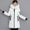 Women's Medium to Long Slim Fit Cotton Coat with Large Fur Collar