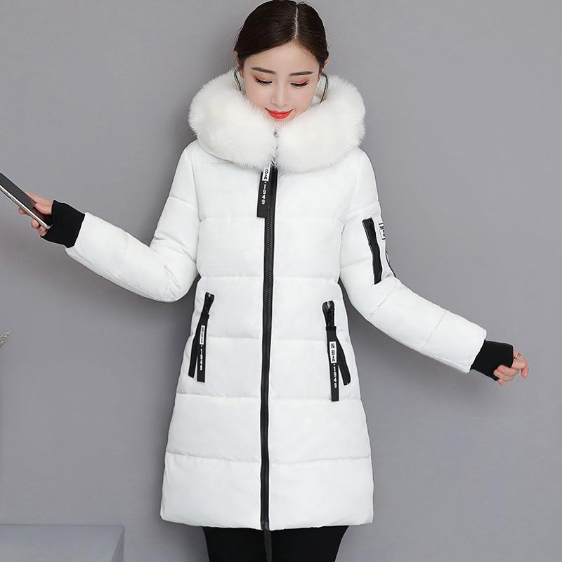 Women's Medium to Long Slim Fit Cotton Coat with Large Fur Collar