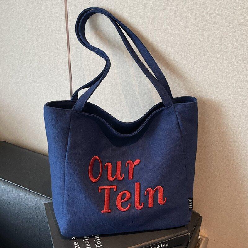 

New autumn and winter canvas bag student large capacity shoulder bag underarm bag women s bag niche tote bag синий