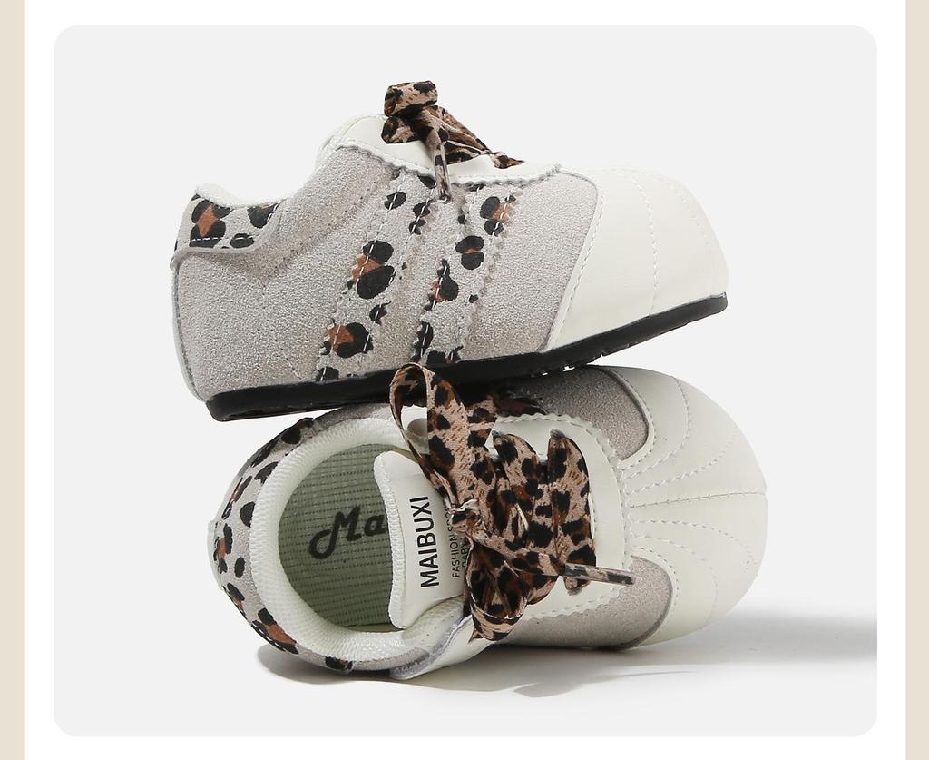 Spring 2026 Girls' Retro Leopard Print Baby Walker Shoes - Ugly Cute, Color Block Design.