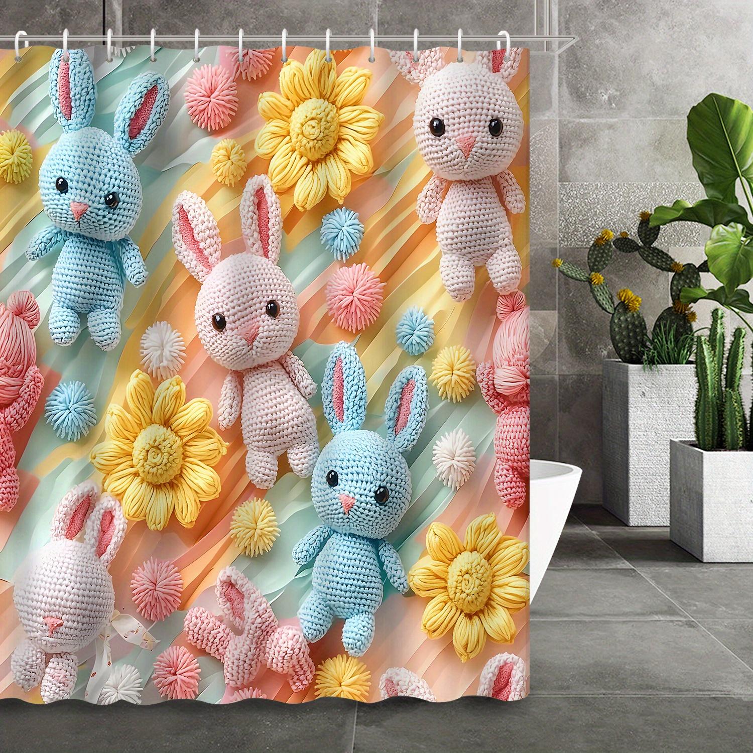 

Open 1Pc Cartoon Cute Knitted Plush Rabbit Shower Curtain, 12 Hooks Bath Towel, Home Decor, Bathroom Accessories W60H190(CM)-1 Pcs