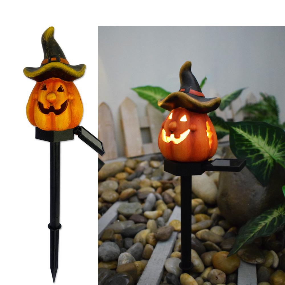 Solar Halloween Pumpkin Lantern Resin Craft for Outdoor Garden Decoration