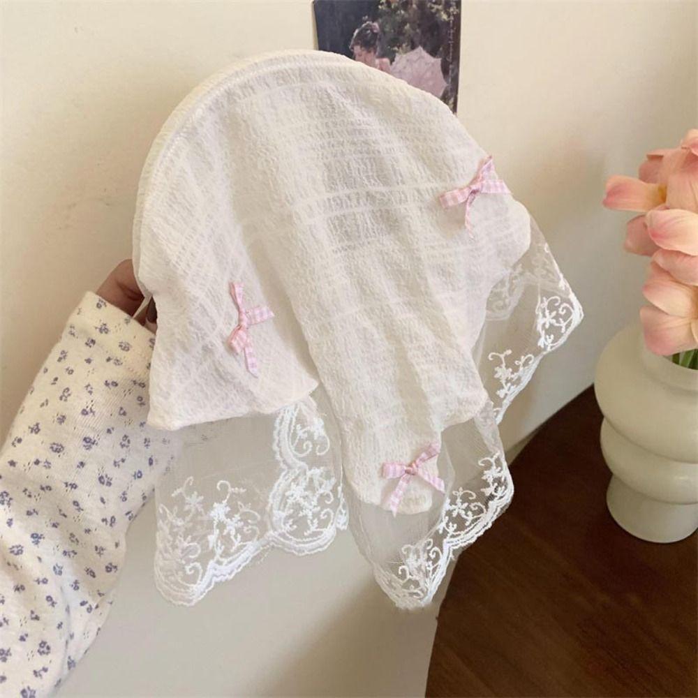 Ins Pastoral Style Lace Headscarf Bow Sun Protection Hair Scarf Sweet Triangle Scarf  Summer 4