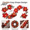 Battery Operated Christmas Garland Poinsettia with Light, 78/118 Inch Lighted Artificial Flower for Mantel String Light 10/20 LEDs Xmas New Year Home