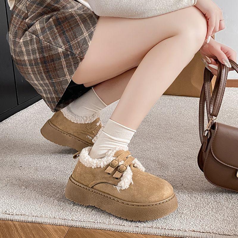 Fashion Non-slip and Velvet Women's Platform Cotton Shoes 2025 New Autumn and Winter Comfortable Casual Double Buckle Warm Cotton Shoes