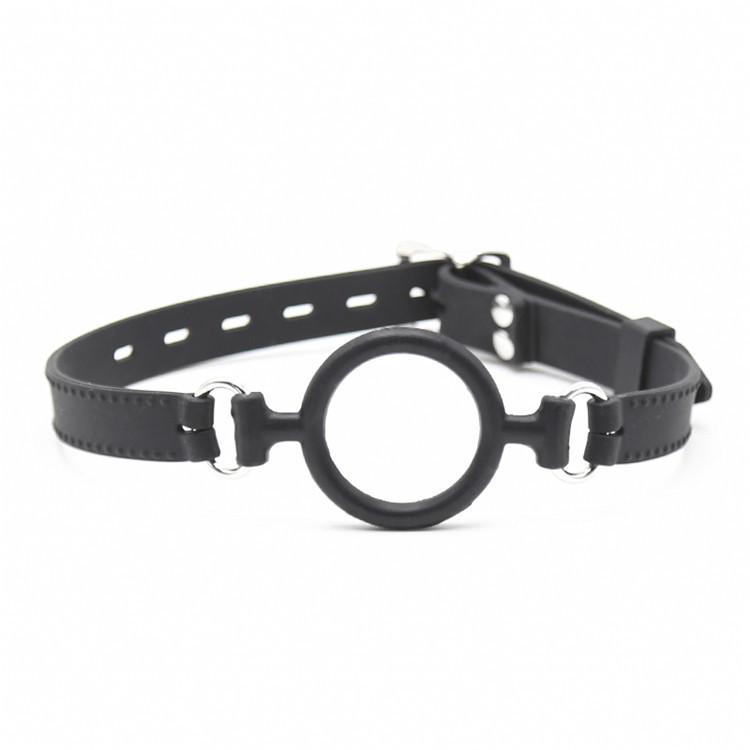 Silicone Ball Gag with Buckle Lock for Open Mouth Bondage - Black