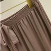 Damen Eleganter V-Ausschnitt Eisseide Kurzarmanzug Lässige Gerade Hose Zweiteiliges Outfit Lange Hose mit Kordelzug Kurzarmhemd