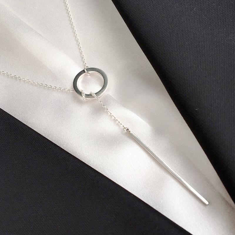 Verkauf von echten 925 Sterling Silber Kreis Streifen lange O-Kette Halskette edlen Schmuck Halsband für Frauen Hochzeitsgeschenk Nk001