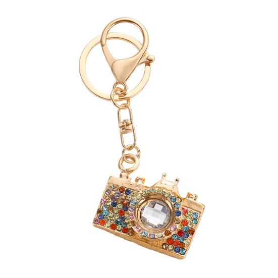 Portachiavi Ciondolo Strass Intarsiati Design Fotocamera Portachiavi con Moschettone Anti-Ossidazione Accessorio per Zaini