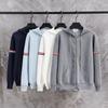 Unisex Trendy College Style Hooded Cardigan with Double Sleeve Stripes and Dual Zipper