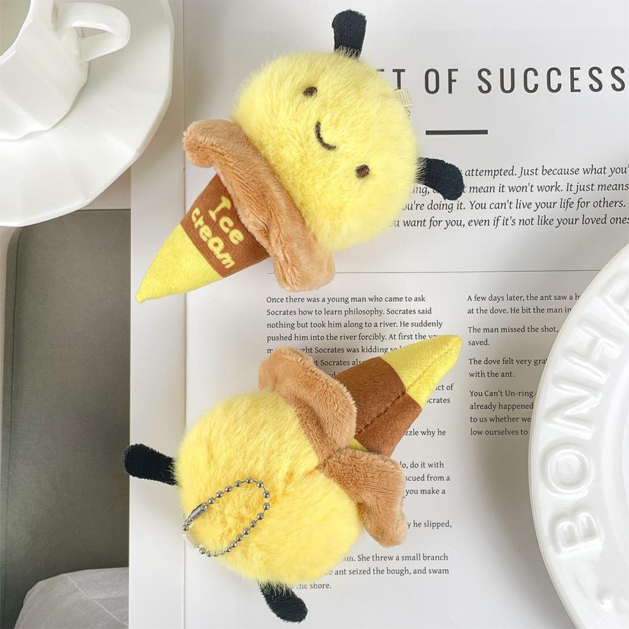 

Cute Bee Ice Cream Plush Doll Niche Hanging Keychain Doll Bag Pendant Sprinkled Doll about 11cm
