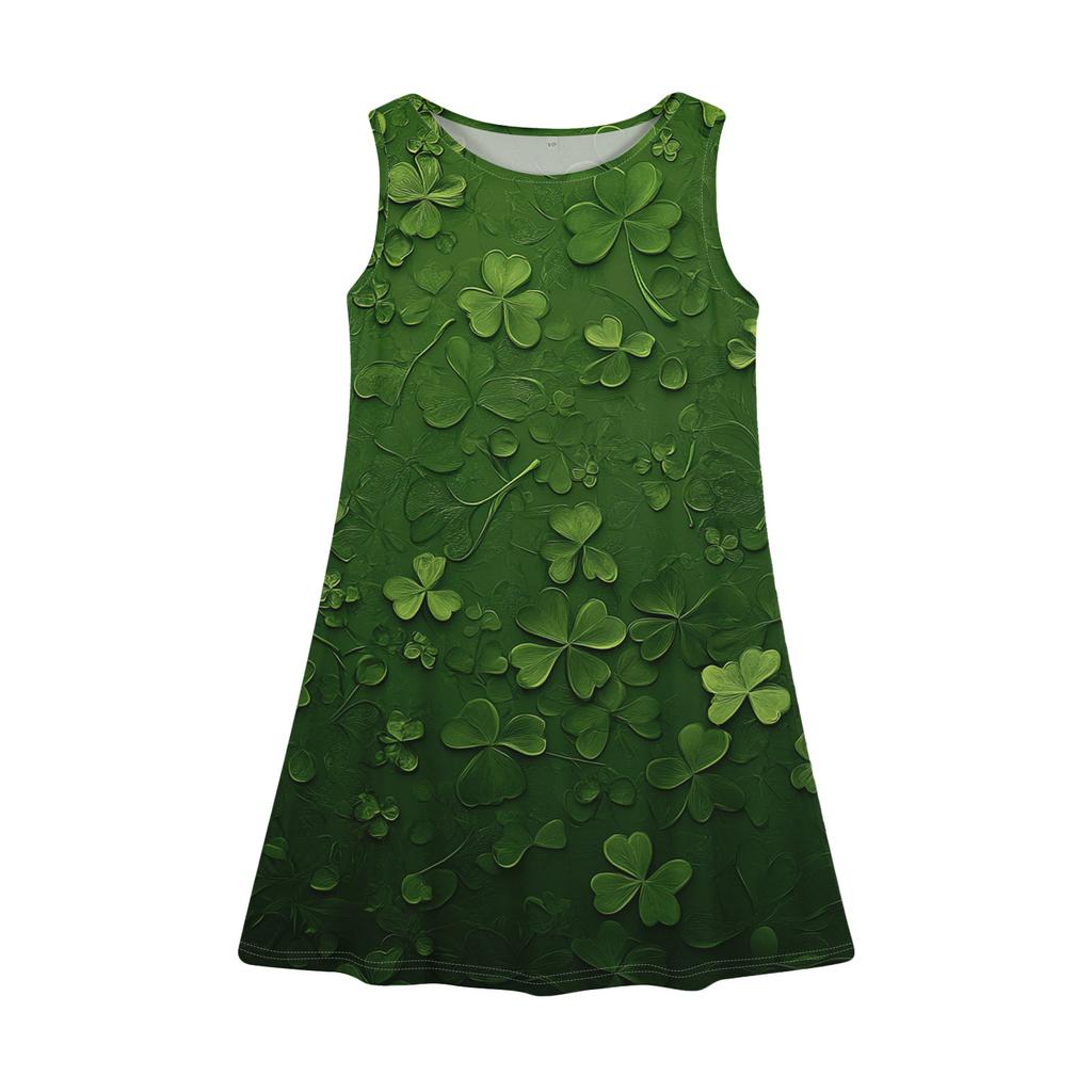 Girl Summer Dress Sleeveless Printed Color Casual Dress St. Patrick's Day