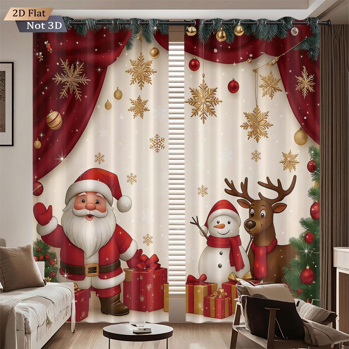 

Light Blocking Merry Christmas Santa Claus Print Perforated Curtains Multi Size Living Room Insulation Holiday Decoration Curtain Set Of 2 Made W100*H70(CM)-Rod Pocket&1PCS