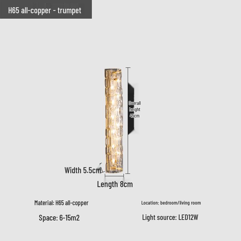 

All-Copper Modern Bedside Wall Lamp - Creative Decorative Light for Bedroom and Living Room