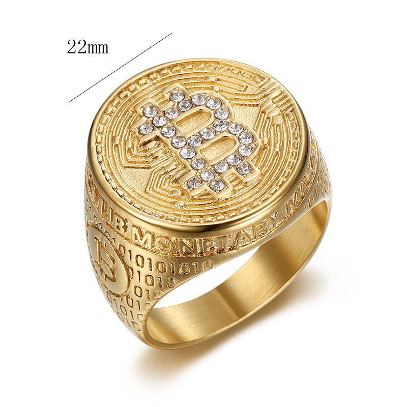 Bitcoin-Zeichenring. Bling-Geldzeichenring für Männer Hiphop-Schmuck für ihn Neu