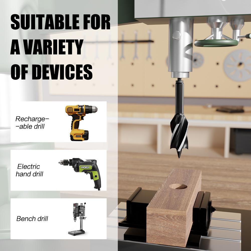 Hand Branch Drill, Hexagonal Shank Hole Opener, Four-slot Four-blade Woodworking Drill Set, Outdoor Manual Multi-purpose Drill