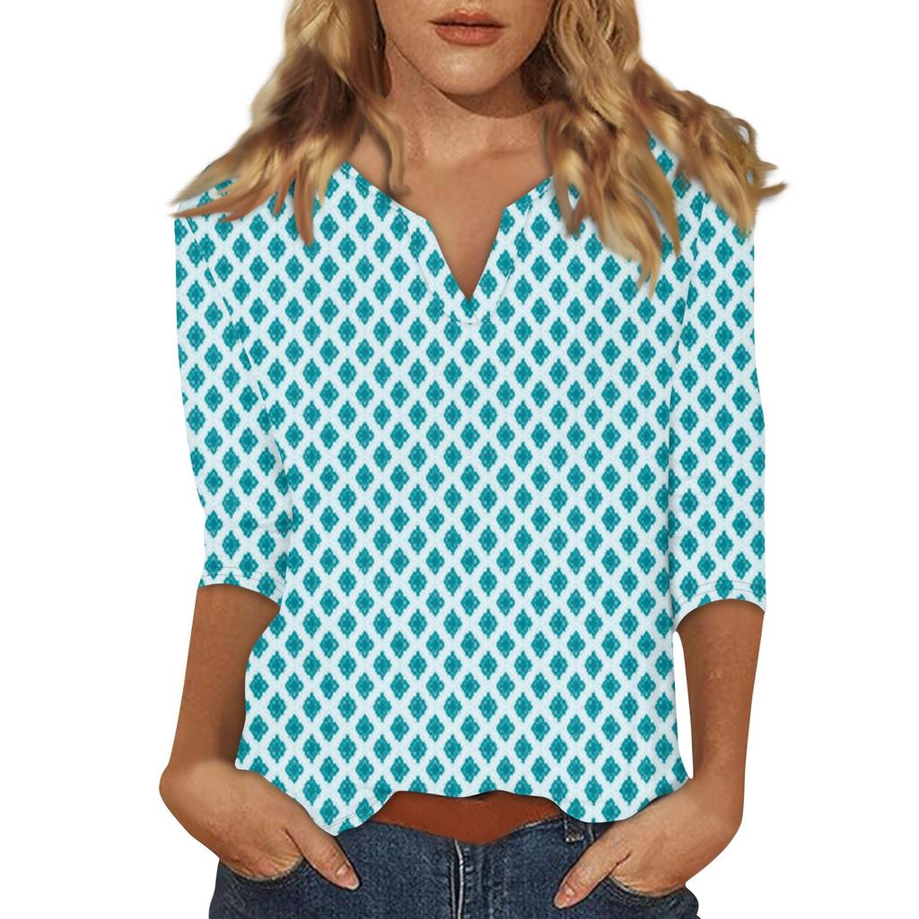 Damen T-Shirt mit Stehkragen und 3/4-Ärmeln und Aufdruck