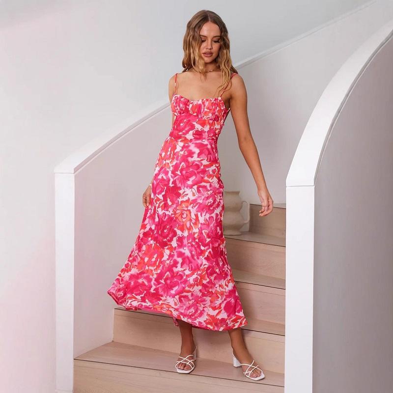 

без рукавов бретелька Большие размеры цветочные новинка в платьях для женщин повседневное свободное длинное летнее платье XL розы красного