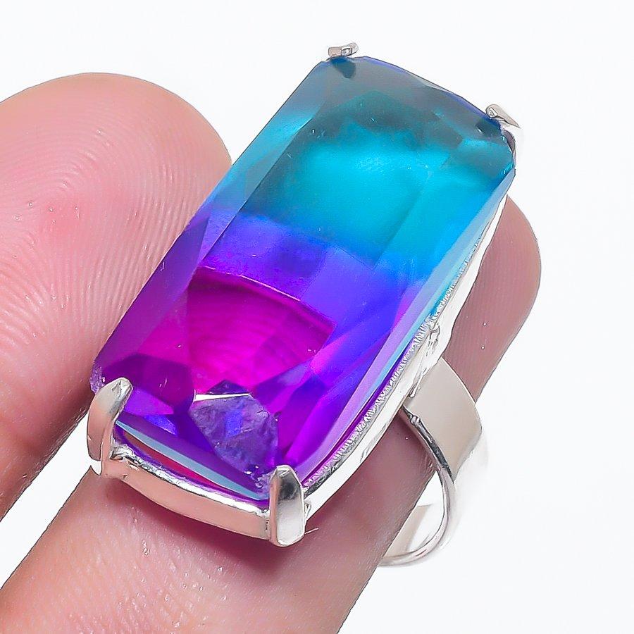 Bi-Color Tourmaline Gemstone 925 Sterling Silver Jewelry Ring Size 10