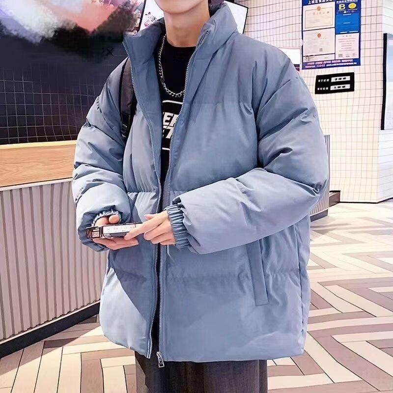 Men s Trendy Stand Collar Winter Puffer Jacket - Thick Warm Cotton Padding L синий