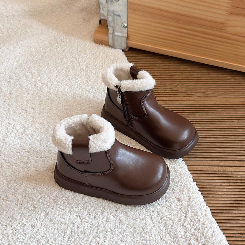 2025 Winter Fleece-Lined Girls' Leather Boots - Soft Sole Princess Martin Boots for Children