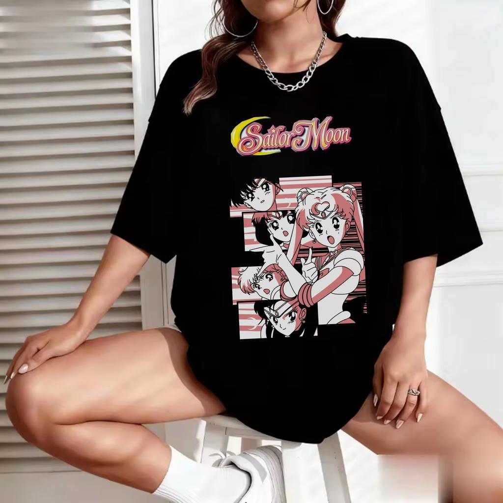 Sailor Moon Retro Jaren 90 Anime Grafisch T-shirt Zomer Katoen Unisex Dames Tee Streetwear Casual Trend Korte Mouw Koppel Hip Hop Top