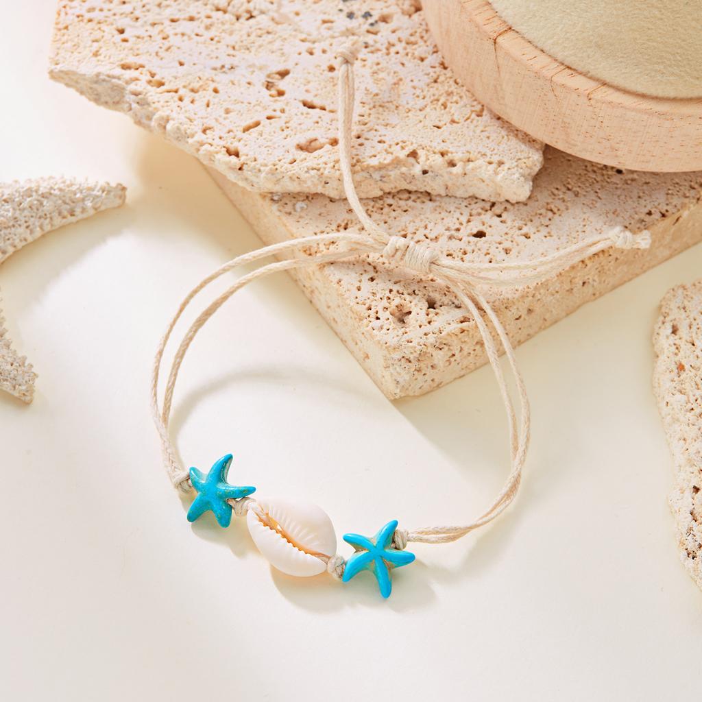 Bohemian Starfish Shell Beads Bracelet For Women Sea Star Turtle Conch Woven Rope Bracelet Summer Beach Party Holiday Jewelry