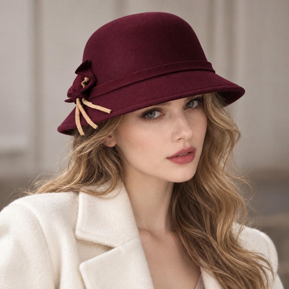 Dome Shape Bowler Hat Bowknot Decoration Bucket Hat Classic Fedora Hat Church Event