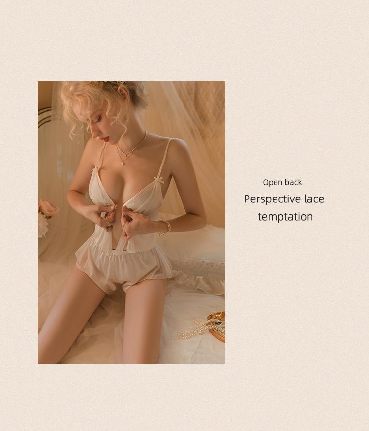 Sexy Pyjama-Set aus Eisseide mit kurzem Knopf vorne und Bauchband für Damen