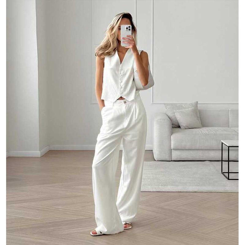 European and American Summer Fashion Sleeveless V-neck Vest Vest Trousers Set V-Neck Vest and Pants Set