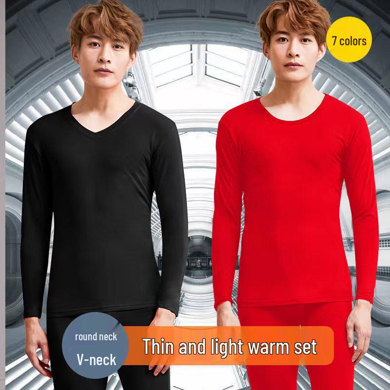 Men's Ultra-Thin Modal V-Neck Slim Fit Autumn Base Layer Set, Warm and Plus Size.