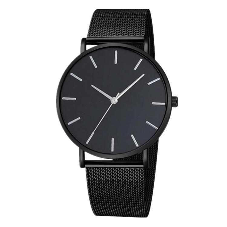 Pure Black Mesh Band Quartz Watch for Men, Women, and Students - Large Dial Casual Design