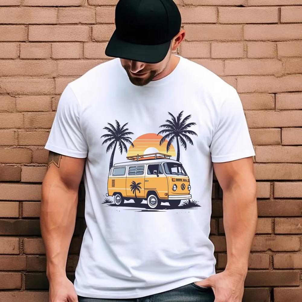 

Мужская футболка Гавайи Летний отпуск Винтаж Кемпинг Автобус с принтом Мужская футболка Крутые мужские топы S