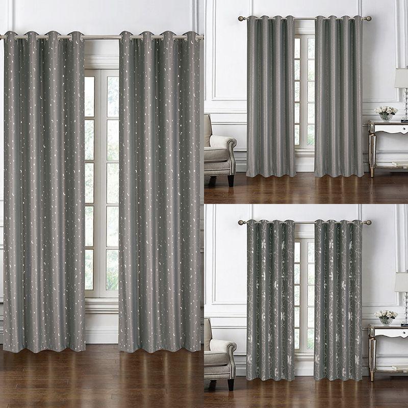 Beautiful Gray Star Moon Flower Dot Window Drapes Offering Modern Blackout Function