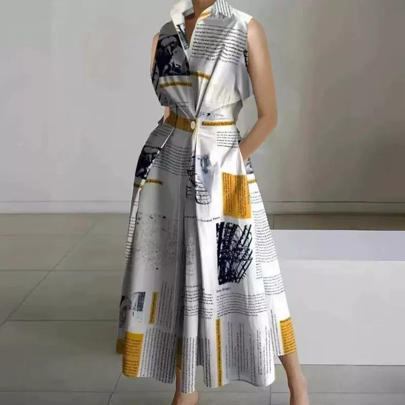 During the Republic of China, Large-size Commuter Fashion POLO Collar Lining Long Short-sleeved Loose Pendulum Dress