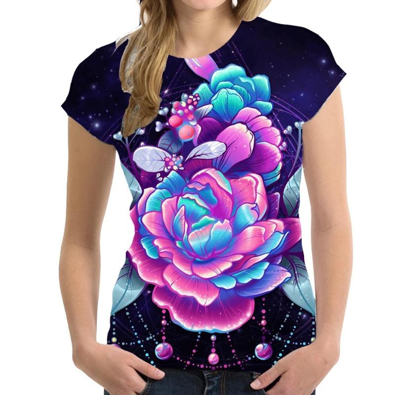 

Женская футболка с цветочным 3D принтом, женские футболки в стиле хип-хоп, уличная одежда с коротким рукавом, праздничные футболки в стиле Харадзюку, большие топы Y2k 6XL