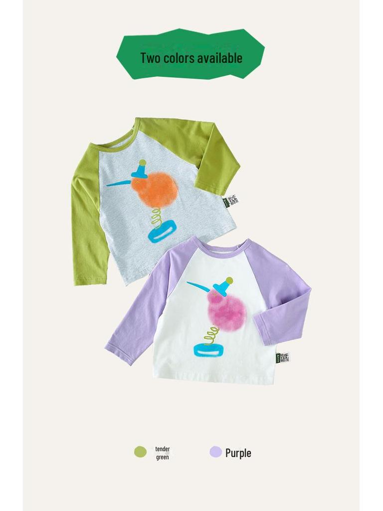 2025 Spring Kids' Round Neck Cute Long Sleeve Color Block T-Shirt